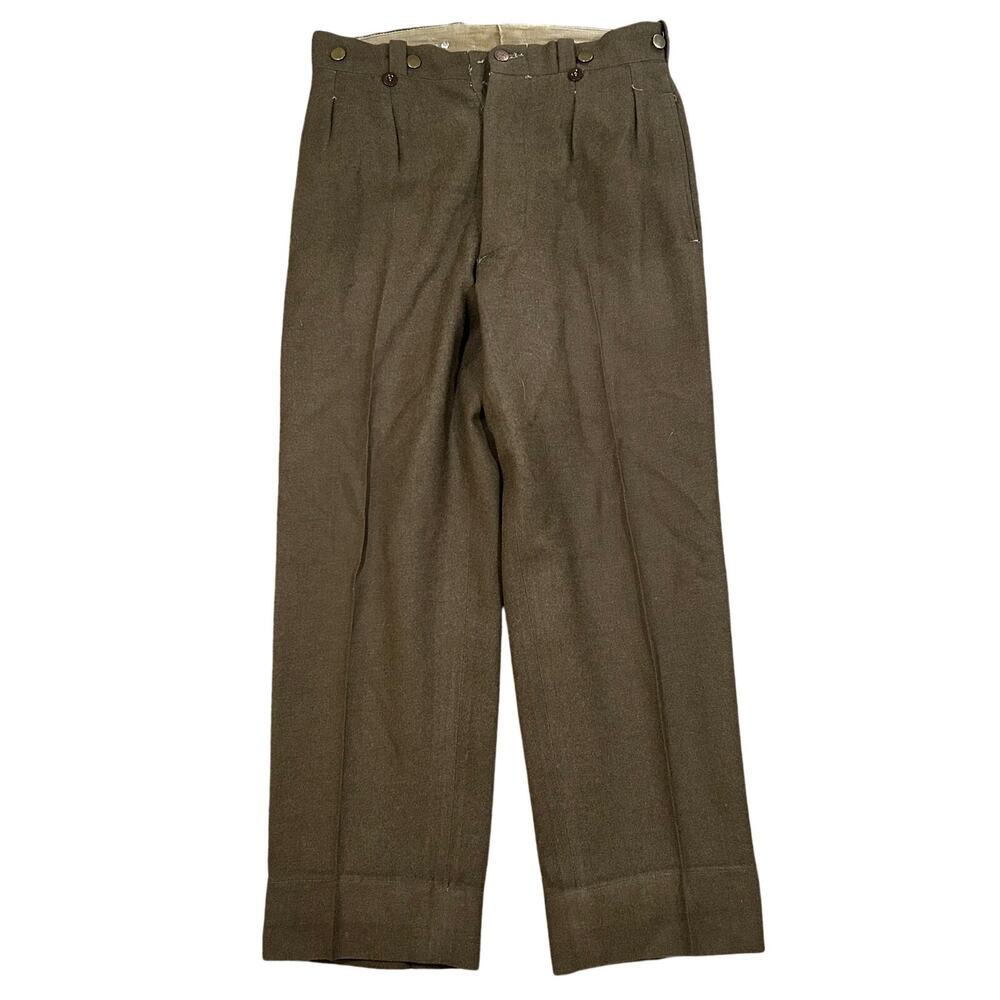 Vintage French Military Wool Pants Trousers 33x28 Button Fly Field 50s 60s